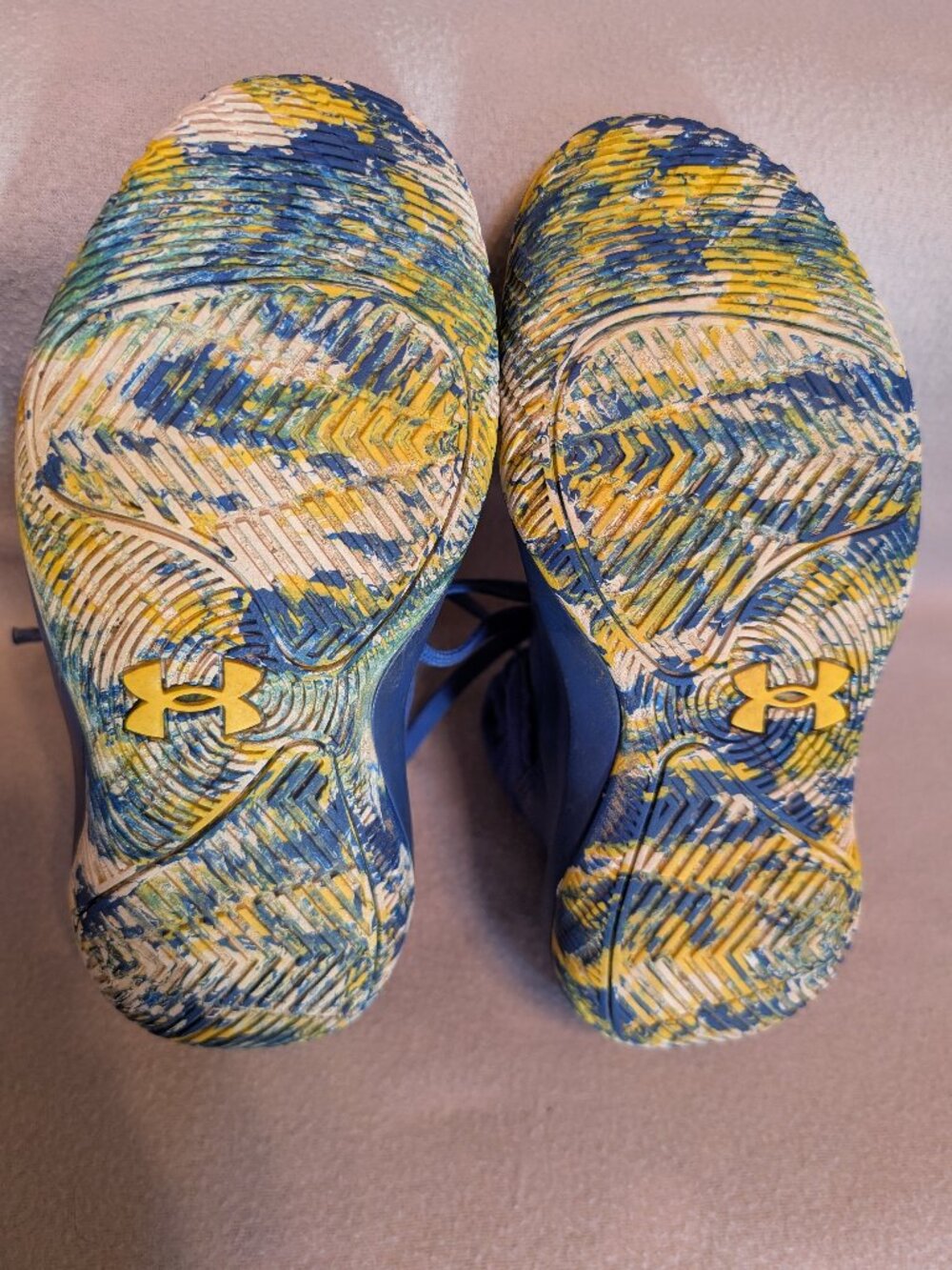 Lot! 2 pair Under Armour Shoes Sneakers Size 2Y blue yellow gray - Picture 9 of 16